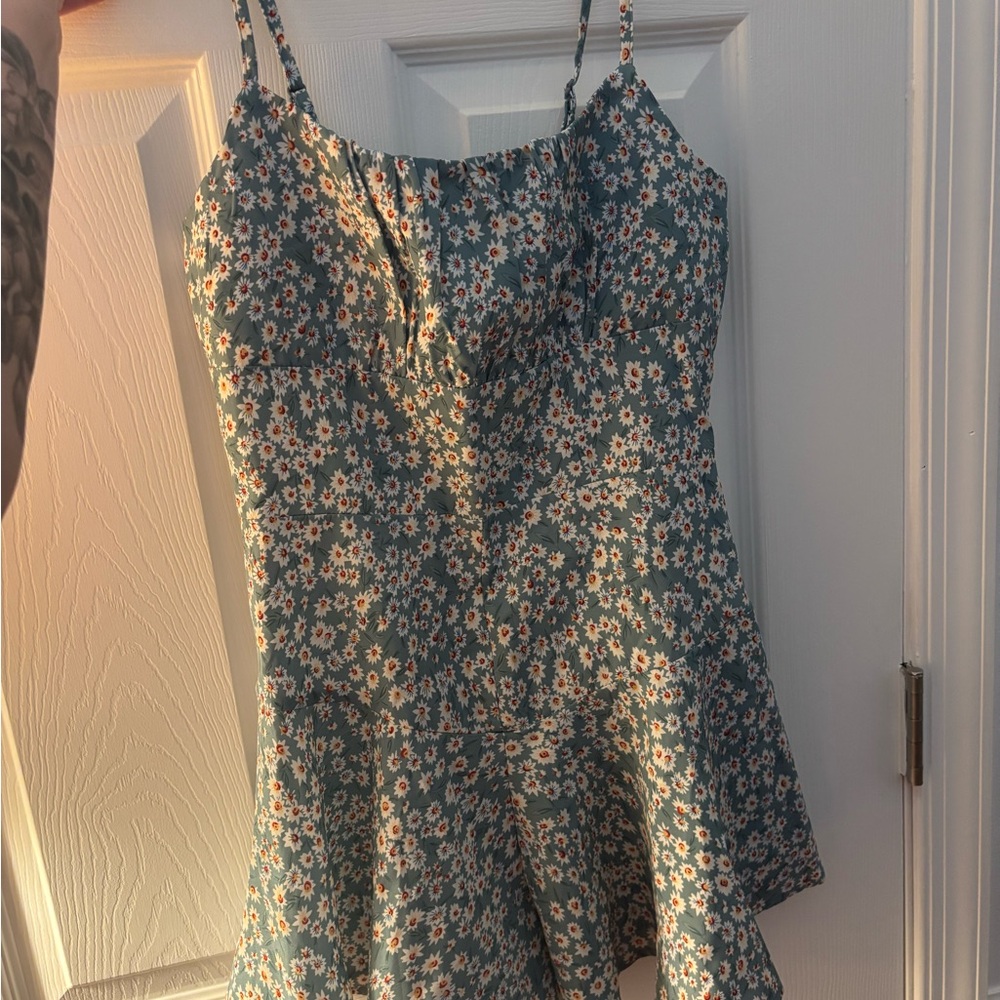 Shein Blue Floral Dress with Spaghetti Straps